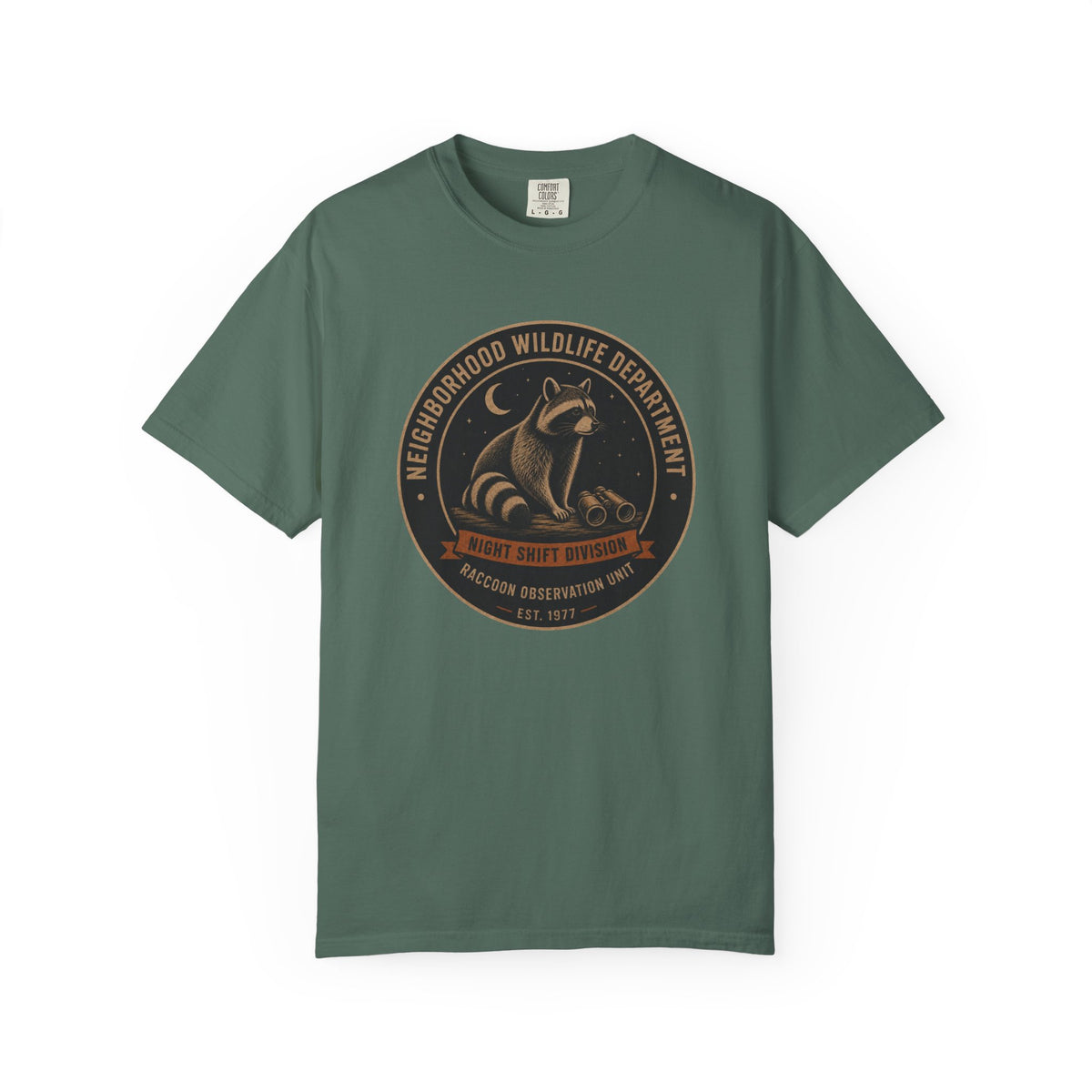 Raccoon Observation Unit T-Shirt — Night Shift Division | Comfort Colors® 1717