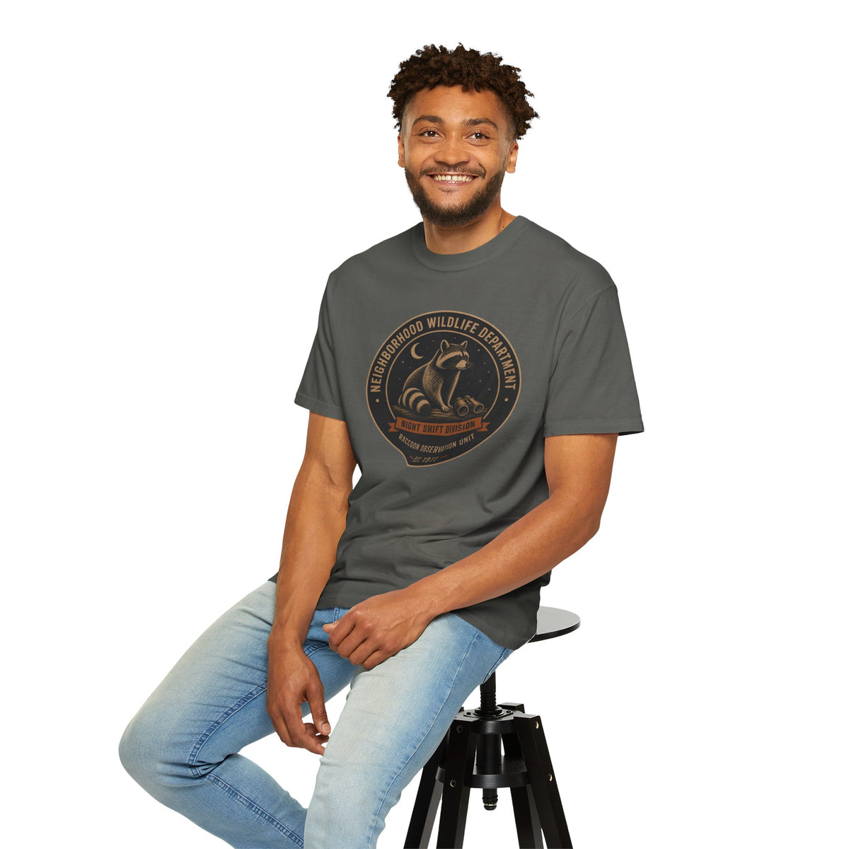 Raccoon Observation Unit T-Shirt — Night Shift Division | Comfort Colors® 1717