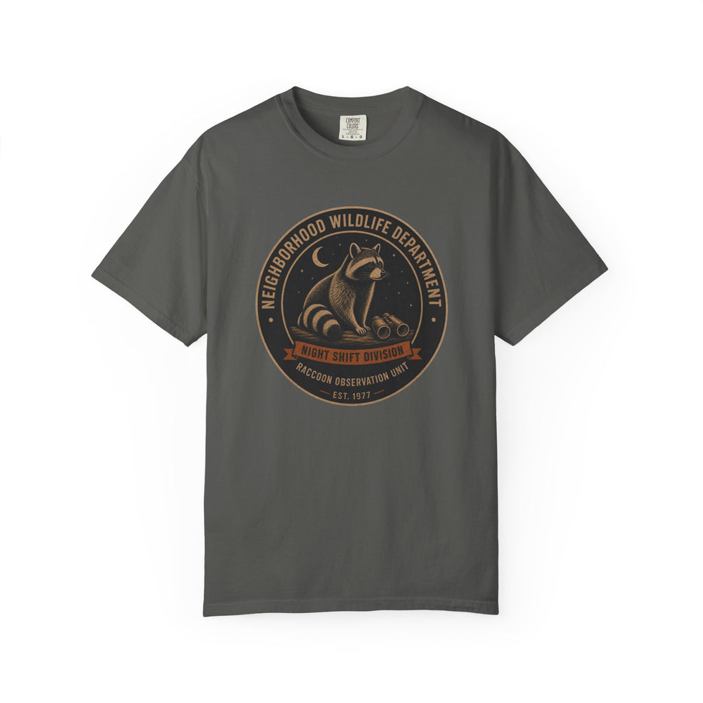 Raccoon Observation Unit T-Shirt — Night Shift Division | Comfort Colors® 1717