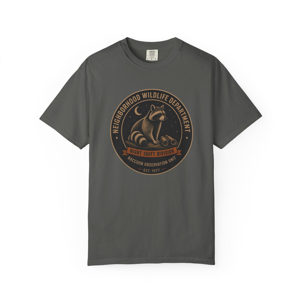 Raccoon Observation Unit T-Shirt — Night Shift Division | Comfort Colors® 1717