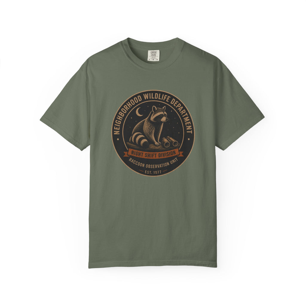 Raccoon Observation Unit T-Shirt — Night Shift Division | Comfort Colors® 1717